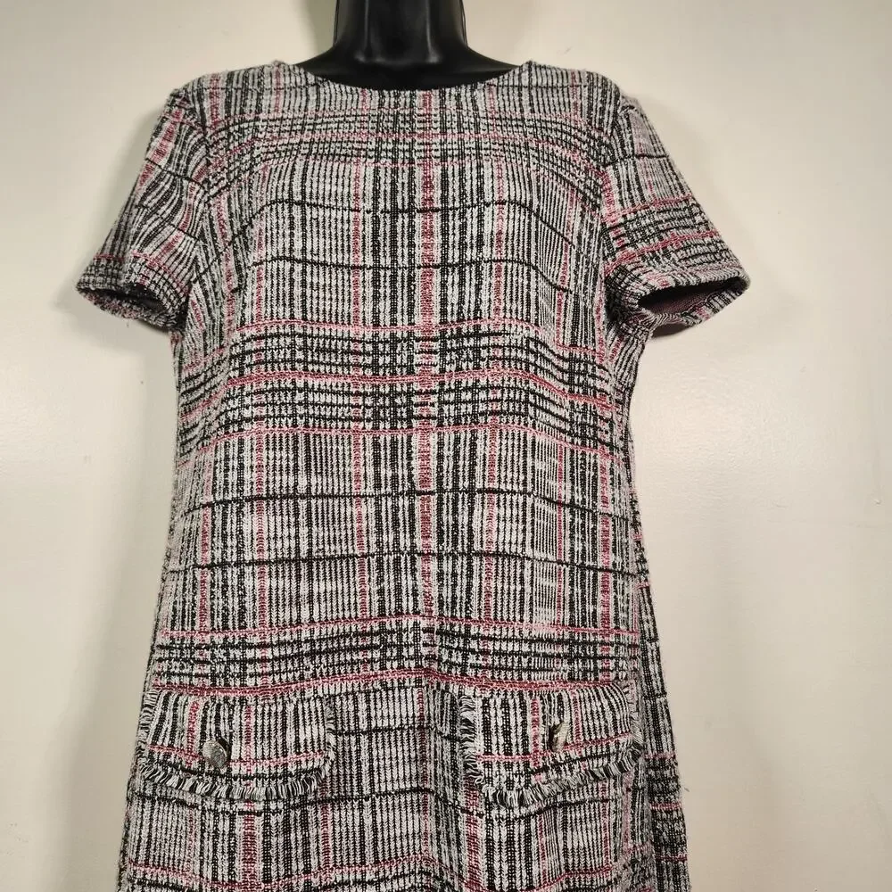 PRIMARK Mini Dress Womens 10 Black White Tweed Tartan Plaid Office Career 70s - Picture 8 of 12